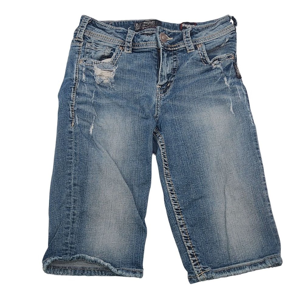 Silver Jeans Super Stretch distressed Bermuda Jean Shorts womens size 27